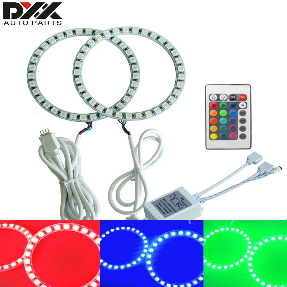 

2pcs 100mm LED Angel Eye Halo Colorful Multicolor 5050RGB High Brightness Beads Wireless Remote Control Operation Suitable