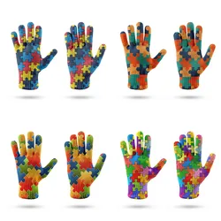 3D Printing Fashion Cartoon Puzzle Pattern Gloves Autumn Winter Knitted Stretch Gloves Full Finger Outdoor Skiing Gloves