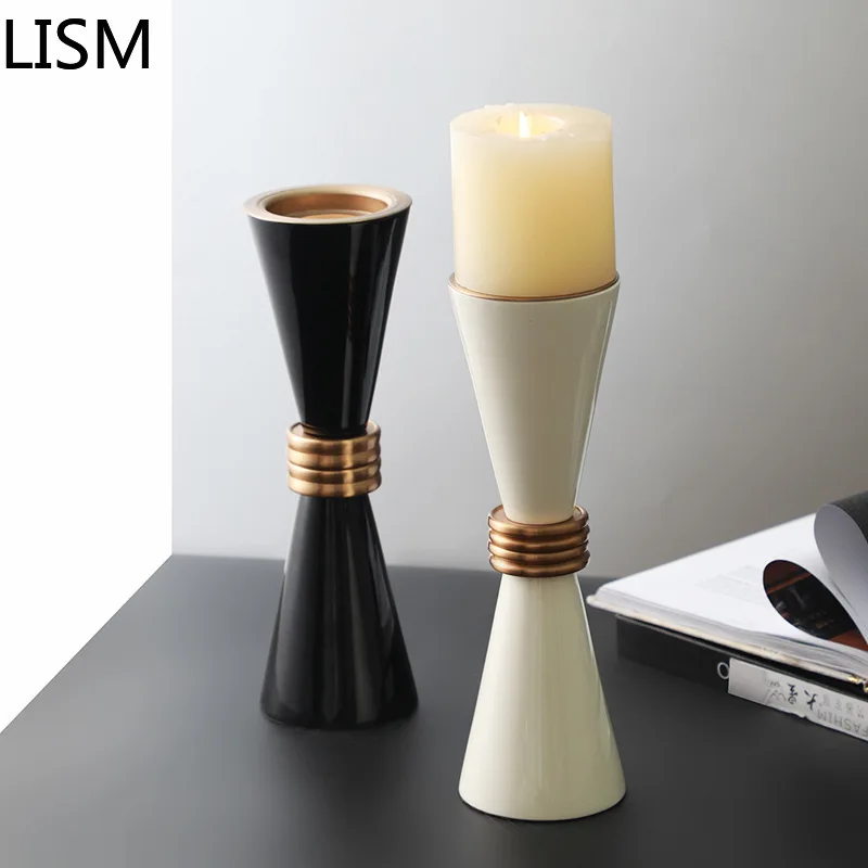 White Metal Marble Candle Holders Gold Candelabra Wood Lighthouse Candlestick Wedding Centerpieces Luxury Taper Candle Holder