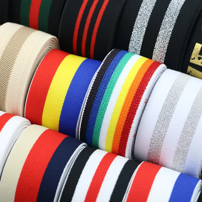 4cm Rainbow Color Striped Elastic Bands 40mm Nylon Colorful Elastic Band Webbing Waistband Stretchy Tape Clothing Accessories 1M