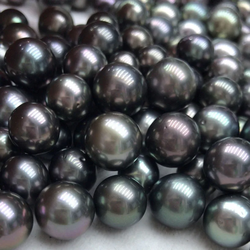 40 pcs/lot DIY PEARL BEADS,8-11 mm good luster AA 100% Nature black tahiti round pearl,half or no hole have flaw