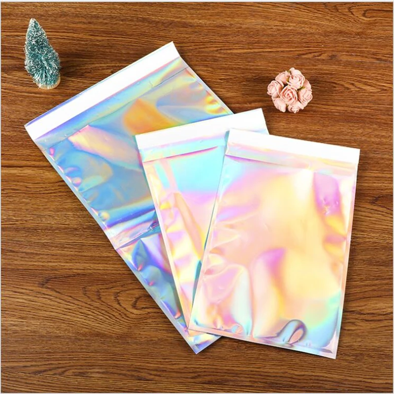 100pcs Laser Film Packaging Bag Self-seal Adhesive Courier Bags Holographic Envelope Mailer Postal Shipping Bag