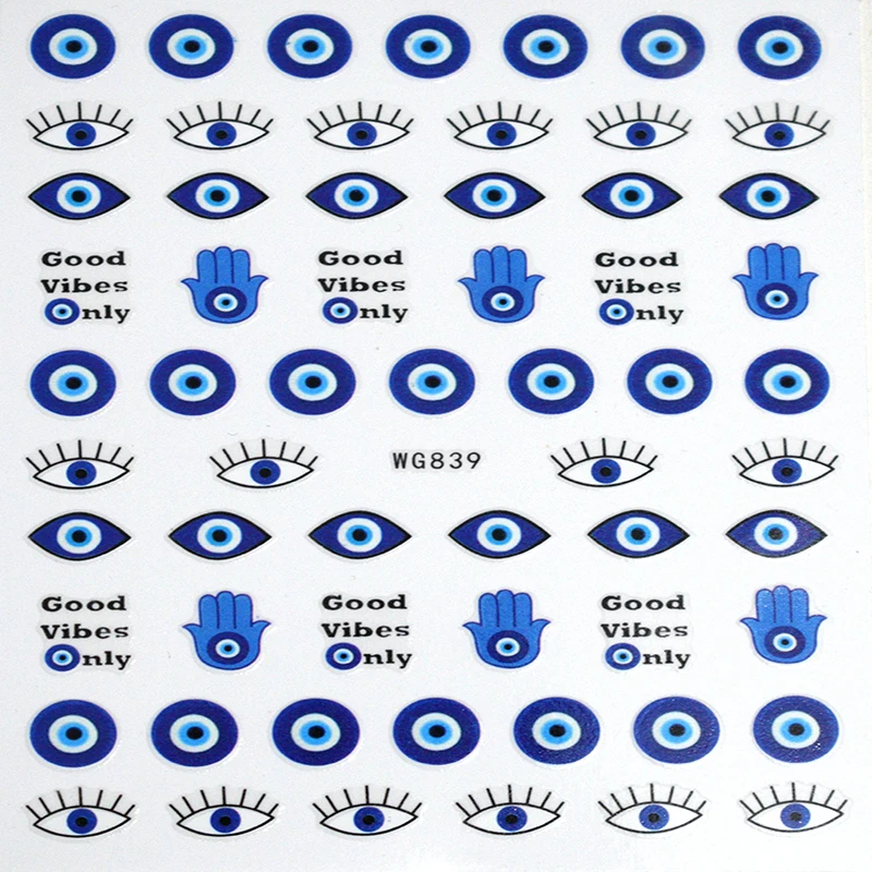 1PCS High-end Blue Eye Nail Sticker Color Exquisite Eye Adhesive Self-adhesive Nail Slider Nail Art Beauty Applique