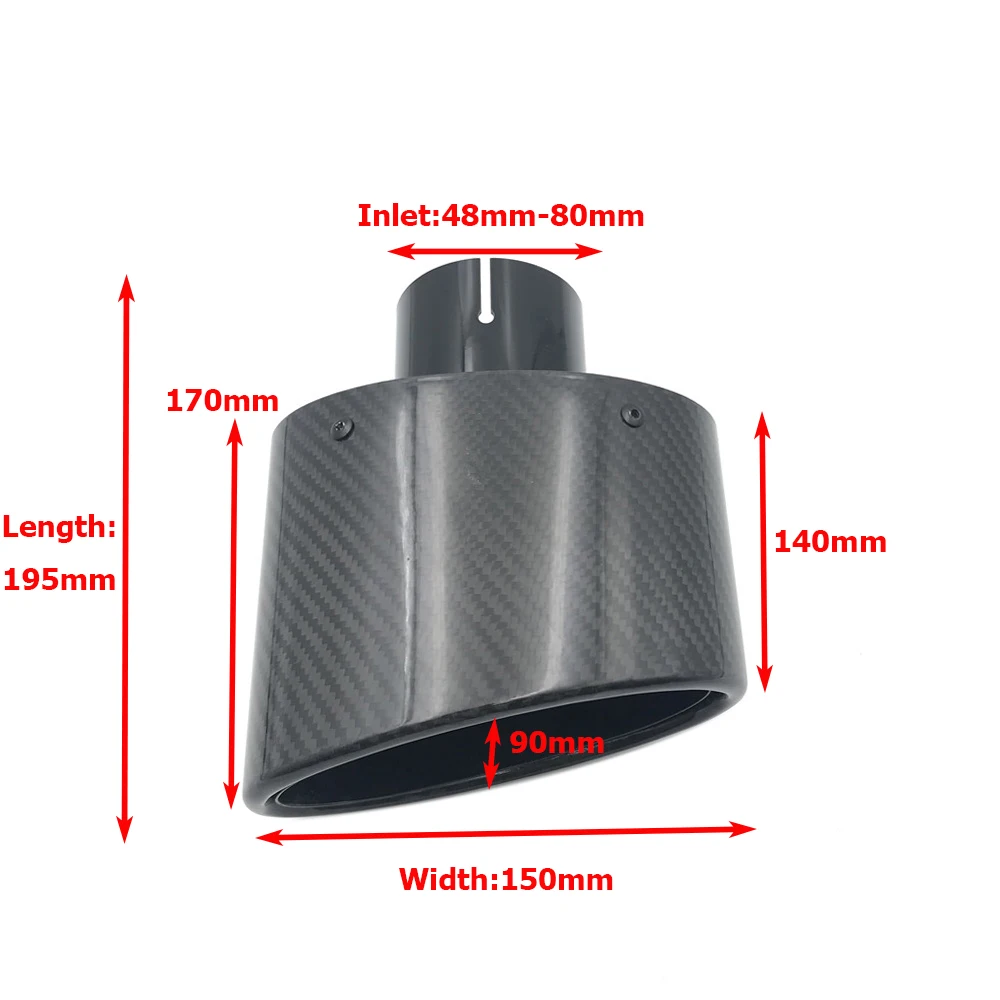 1 Piece Oval Slanted Glossy Carbon Glossy Black Stainless Steel Exhaust Tip Car Modifide Muffler End Pipe For Ak