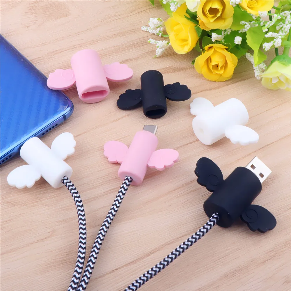 Cute Angel Wing Cable Protector Type C USB Charger Cord Cable Winder Organizer Holder For Micro Usb C Line Cable Protector