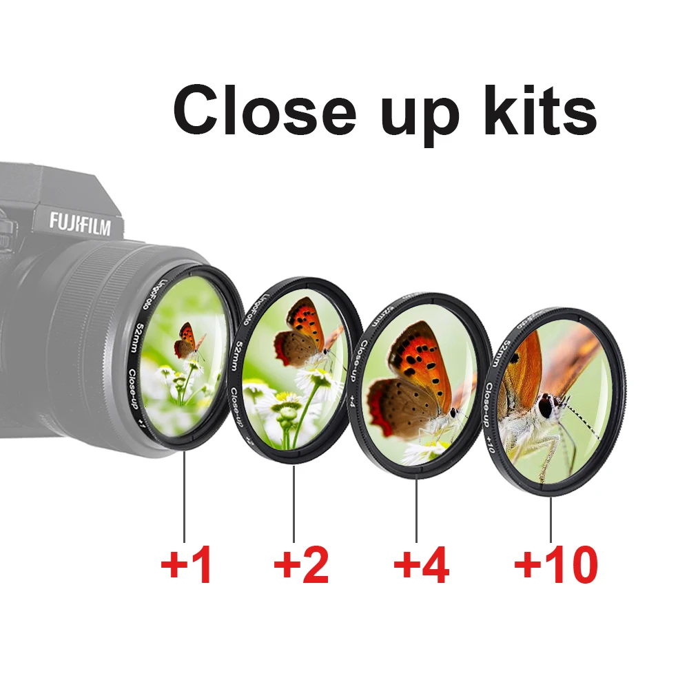 Macro Close-Up Filter Set +1+2+4+10 Camera Photography Accessory 37/39/40.5/43/46/49/52mm