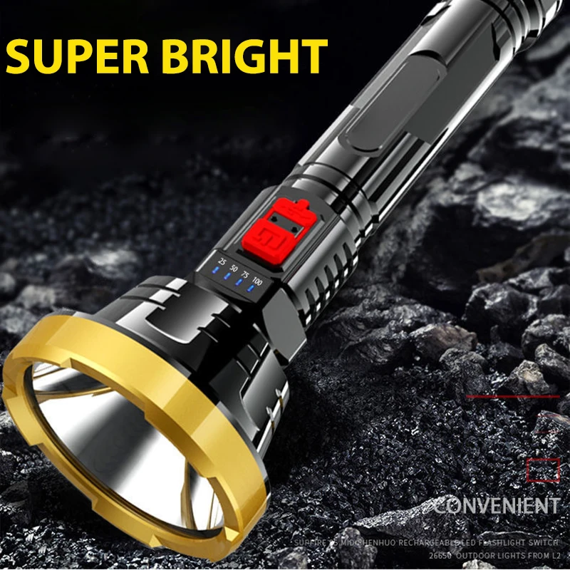 Shot Long Range Super Bright LED Flashlight Tactical Flash light Torch Waterproof Buit-in battery Camping Light usb Rechargeable