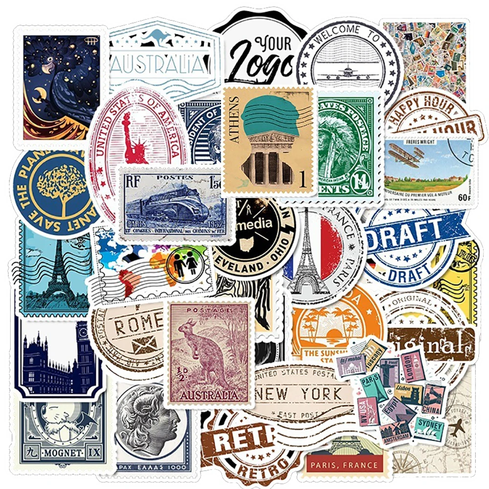 

10/30/50PCS Retro Travel Stamp Stickers Skateboard Fridge Laptop Motorcycle Travel Luggage Classic Toy Waterproof Cool Stickers