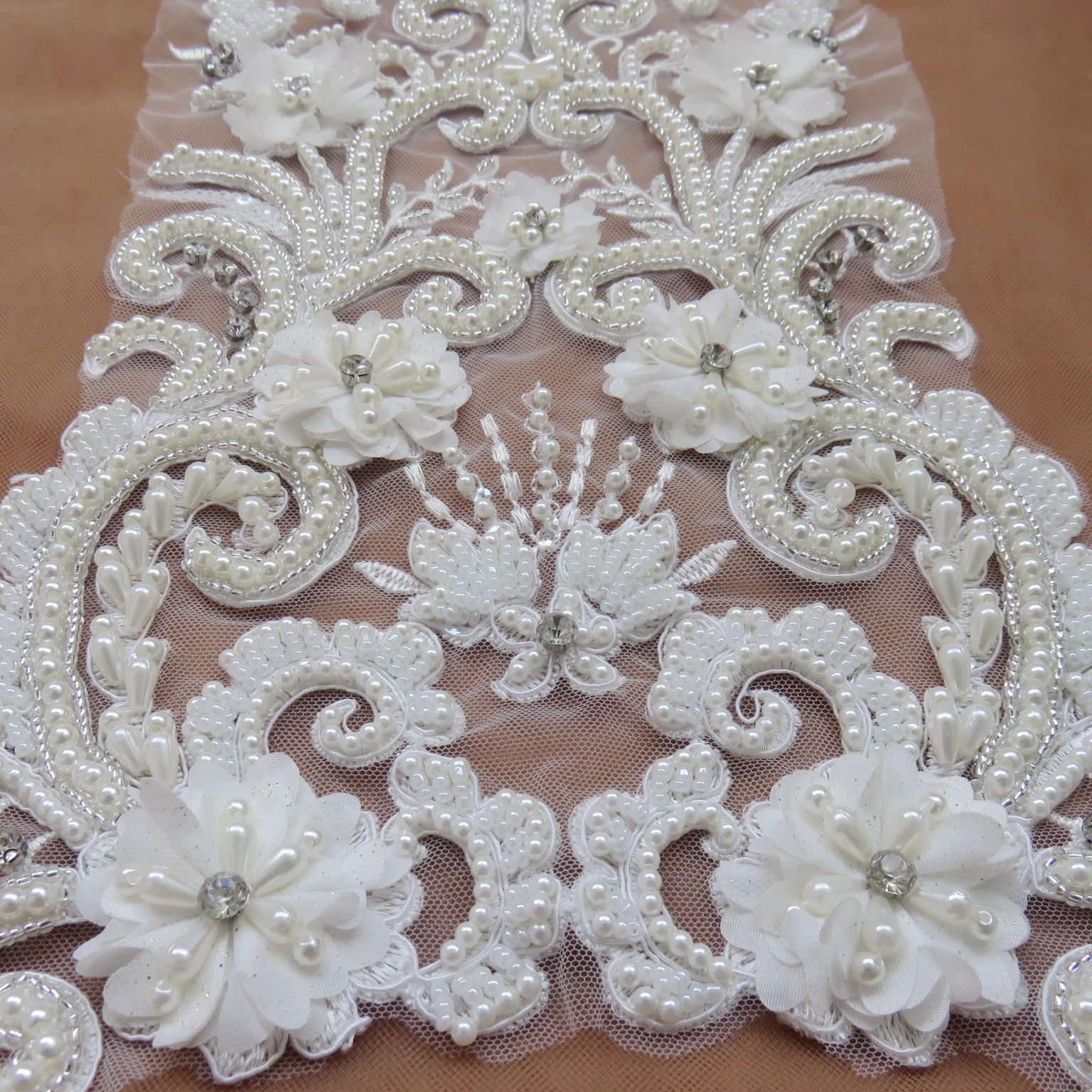 1piece Heavy Bead Handmade 3D flowers Bodice Patch Haute Couture Prom Bridal Rhinestone patch wedding dress applique accessories