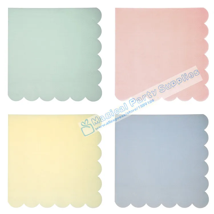 16pcs Pastel Paper Napkin Scallop Edge Large 33x33cm Party Napkin Mint Green Yellow PeachPink Blue Baby Show Wedding Decor