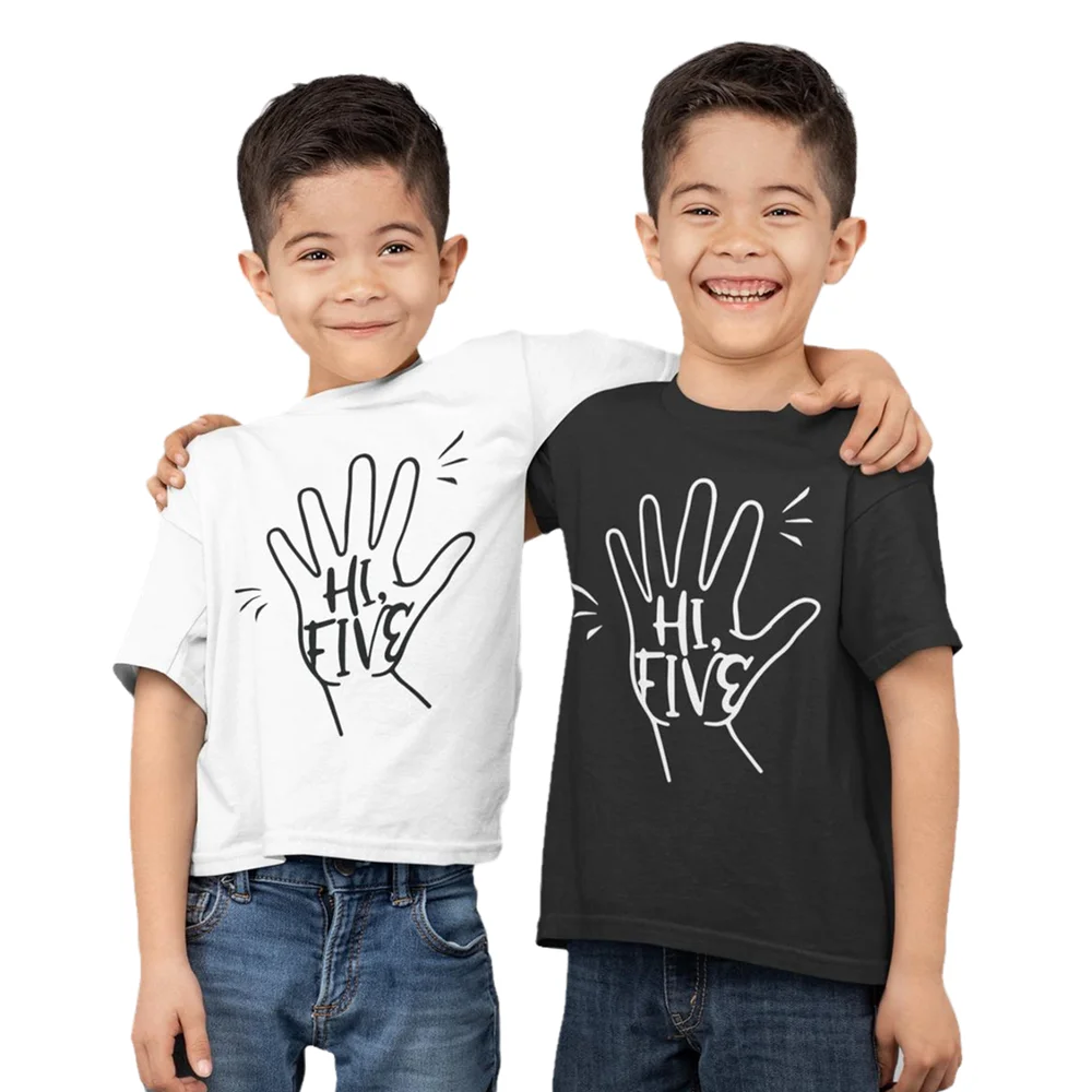 Hi，FIVE Not synthetic Print Kids Cotton Tshirt Children Cute Clothes Boy/Girl Summer O-Neck Baby T-shirt