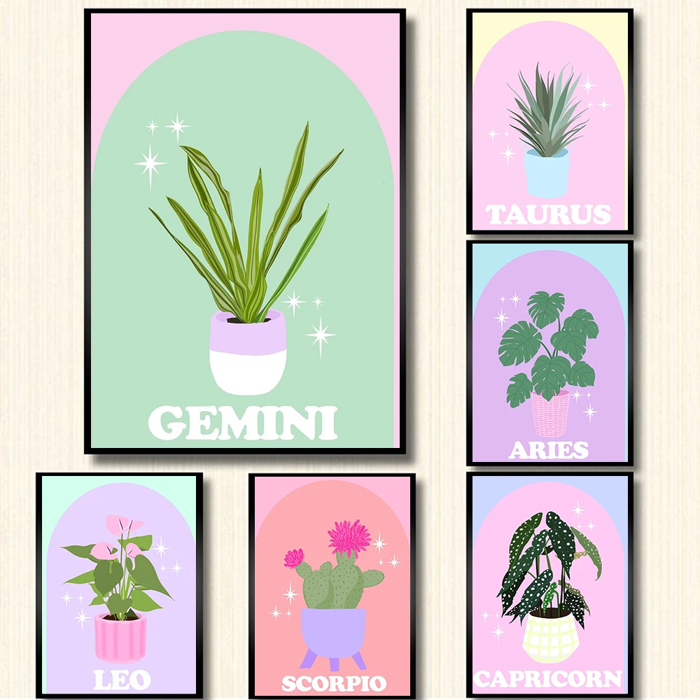 Constellations Astrology Myth Canvas Prints Painting Zodiac Sign Botanical Quote Wall Art Posters Pictures for Kids Nursery Room