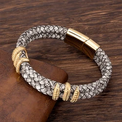 MKENDN Gothic Men Vintage Gray Braided Genuine Leather Bracelet Dragon Claw Homme Femme Bracelets Handmade Jewelry Pulseras