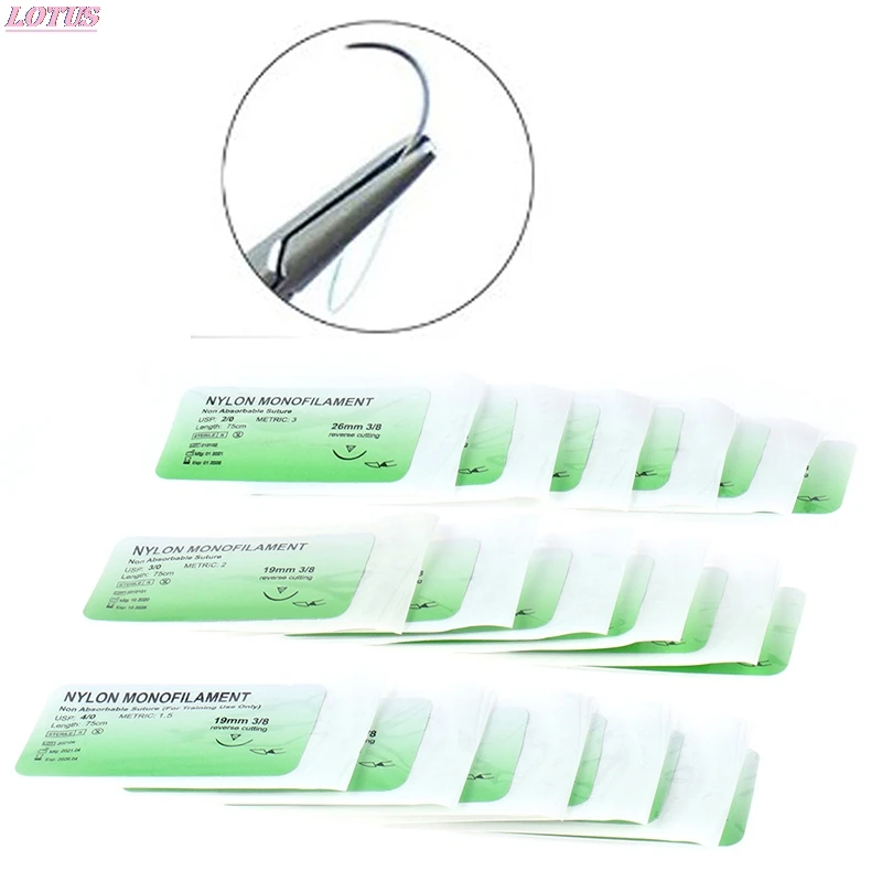 

6PCS 2.0/3.0/4.0 Medical Needle Suture Nylon Monofilament Non-Damage Suture Medical Surgical Thread White Needle Suture Tool