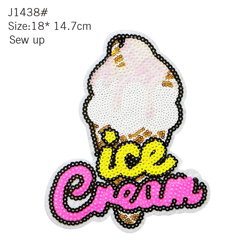 1 PCS Sequin Towel Ice Cream French Fries Drink Iron Cartoon Stickers Stripe Decals On Embroidered Sailboat Badge