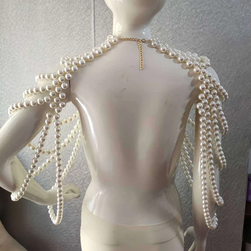 Luxury exaggerated pearl large size necklace women catwalk street shoot stage wedding dress handmade beaded body chain jewelry