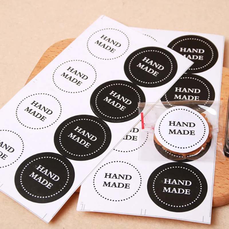 80PCS/lot Round Black and white HAND MADE Craft paper Sealing sticker/Vintage DIY Gifts posted/Baking Decoration label