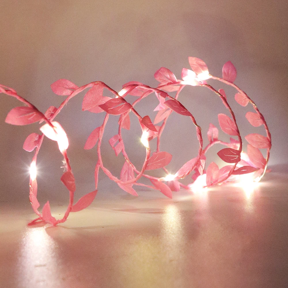 Leaf Garland Fairy String Lights 2M 3M 5M 10M Leaf Twine Copper Battery Operate Led String for Wedding Holiday Party Decoration