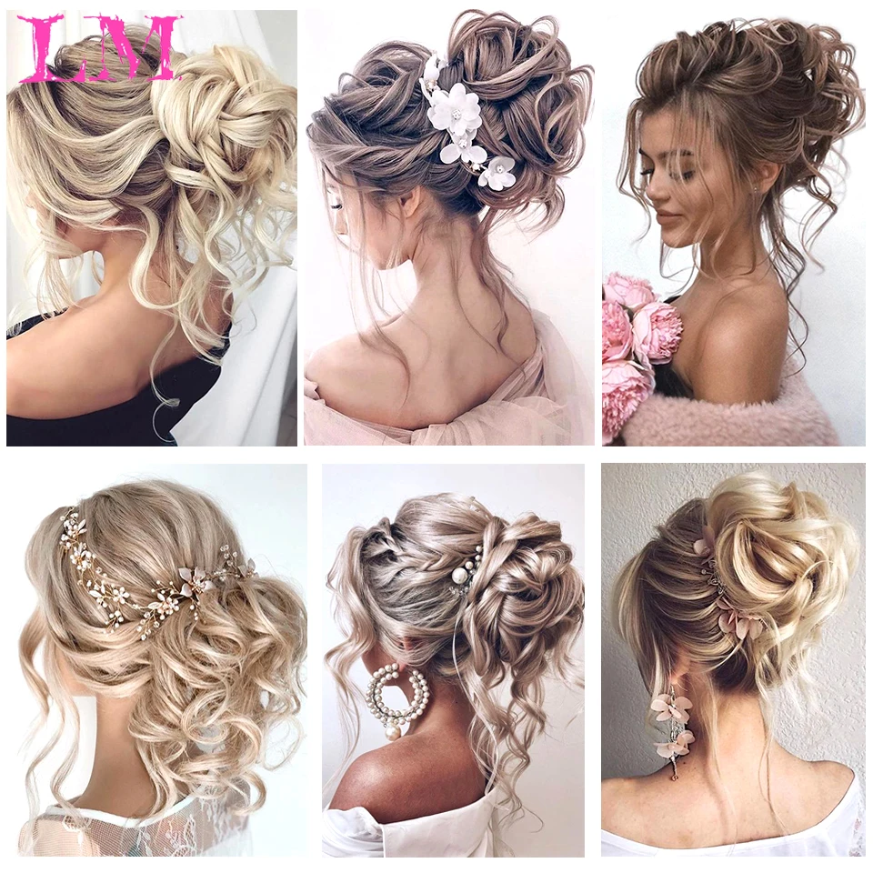 LM syntetyczny kok z włosów Chignon roztrzepany kręcone włosy opaska elastyczne Scrunchy sztuczne włosy dla kobiet spinki do włosów czarny brązowy