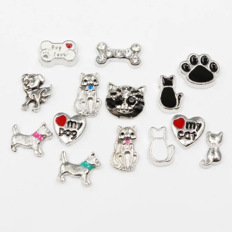 20pcs/lot Dogs And Cats Bones Horseshoes Enamels Pet Animals Floating Charms For Glass Lockets Memory Pendant Jewelry