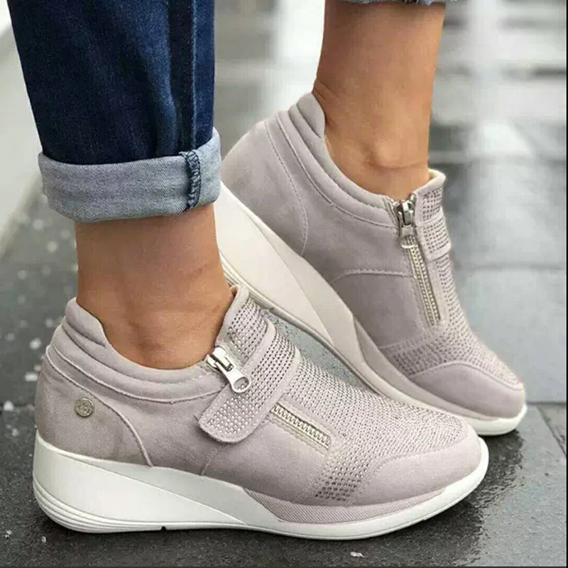 New Shoes Woman Sneakers Gray Zipper Platform Trainers Women Shoes Casual Lace-Up Tenis Feminino Zapatos Mujer Womens Sneakers