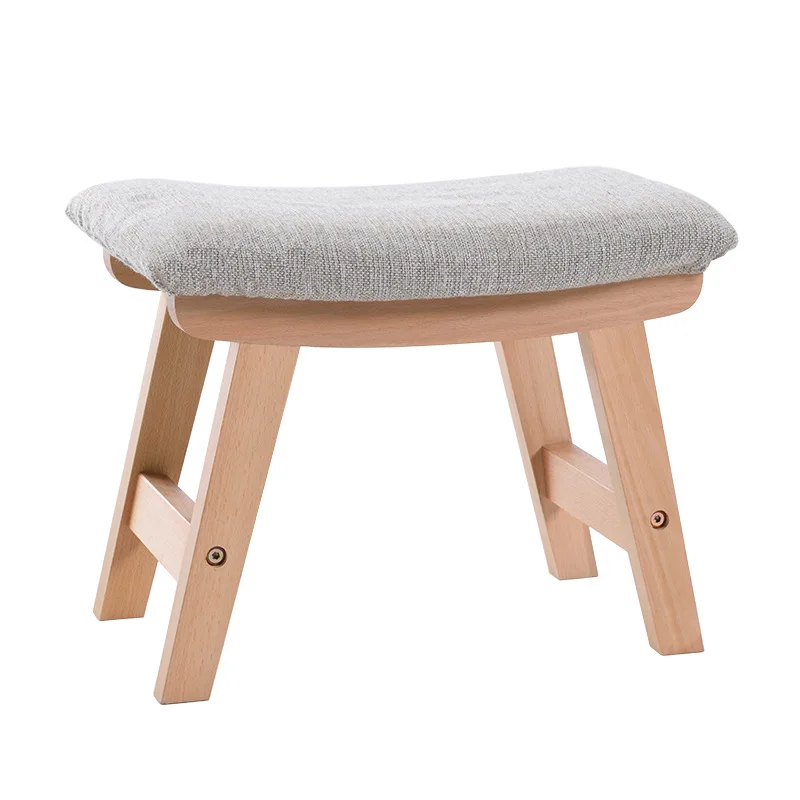 Solid Wood Stool Living Room  Small Bench Home Adult Footstool Sofa Shoe Changing  Fabric Low