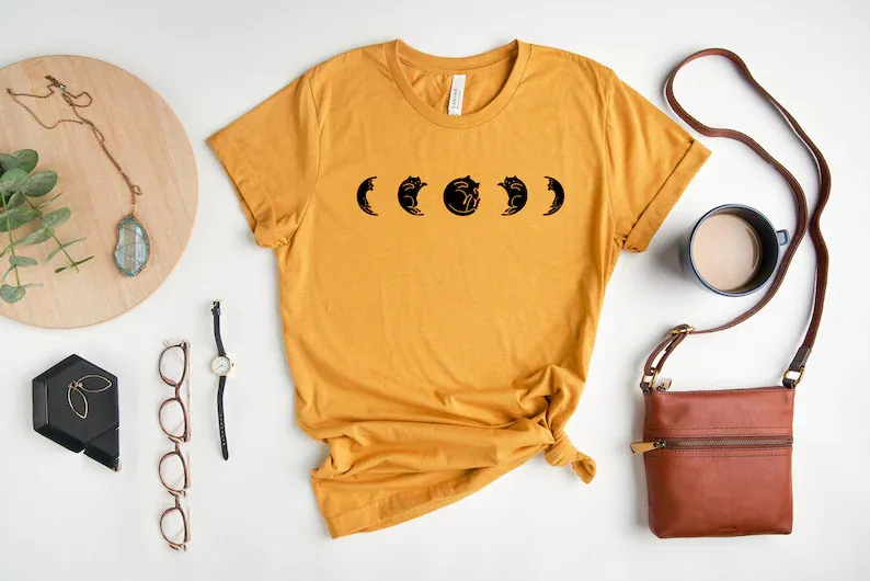 Moon Phases mother Cat Lover cotton Shirt Unisex Short Sleeve Women's Aesthetic O Neck Top Tee harajuku y2k cotton Drop Shipping