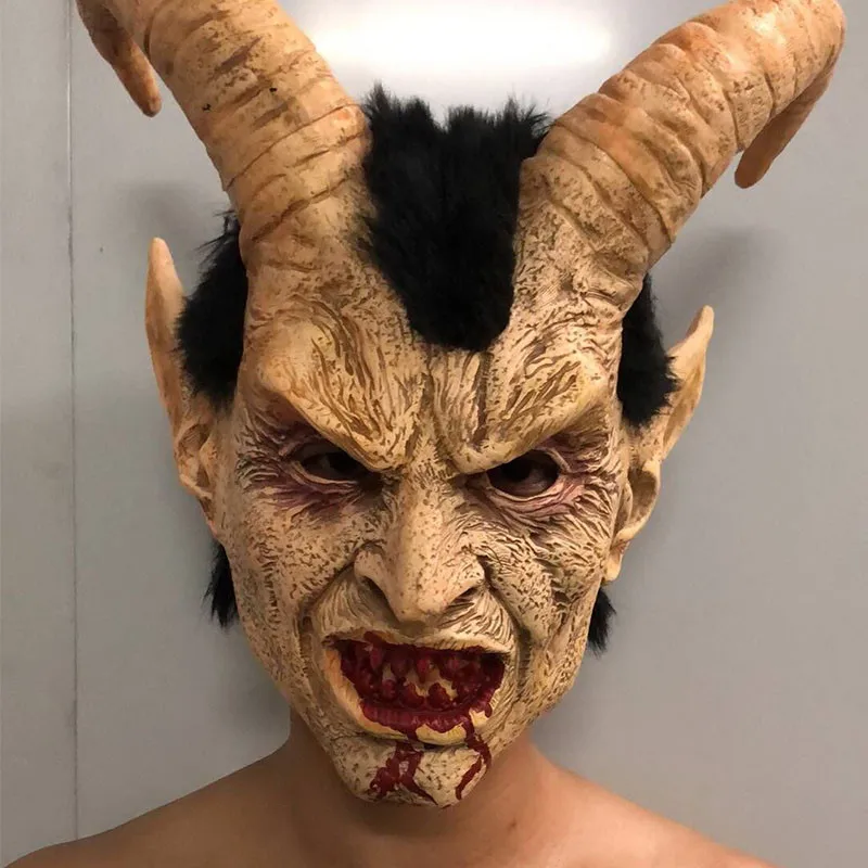 Takerlama-Máscaras de la película Lucifer, Cosplay de la película del diablo, máscara de látex de cuerno horrible para Halloween, accesorios de