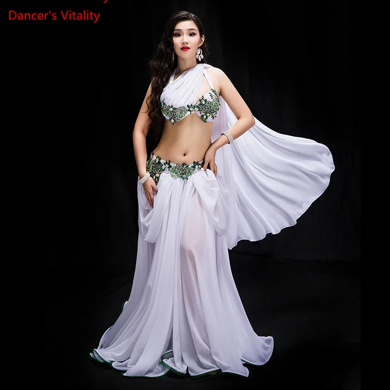 New women dance contest costume 3 pezzi set dance oriental performance show wear bling bling max pannello esterno rosso bianco