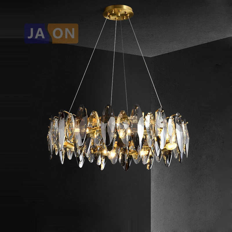 Imagem -04 - Lustre Suspenso com Folhas de Cristal Led Pós-moderno Prateado Dourado Iluminação para Sala de Jantar