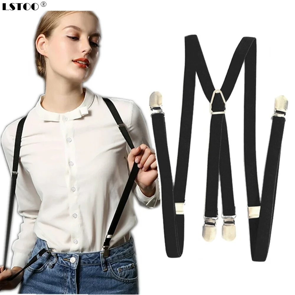 4 Clips On 1.5CM Wide Men Suspenders Women Elastic Adjustable Adult Braces Suspender Kids Children Boys Girls Accessories