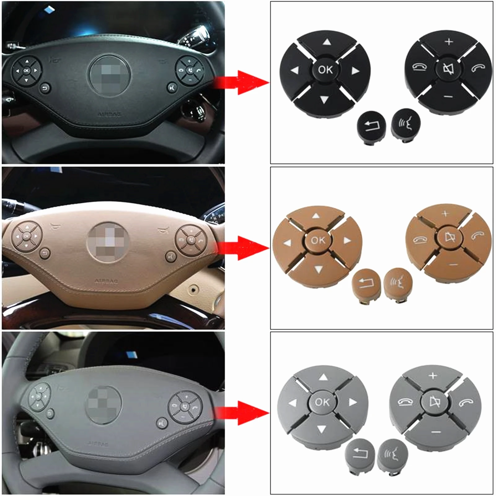 

For Mercedes-Benz W221 S-Class S300 S400 S500 S600 2009-2013 W216 CL Class Car Steering Wheel Panel Switch Button Control Key