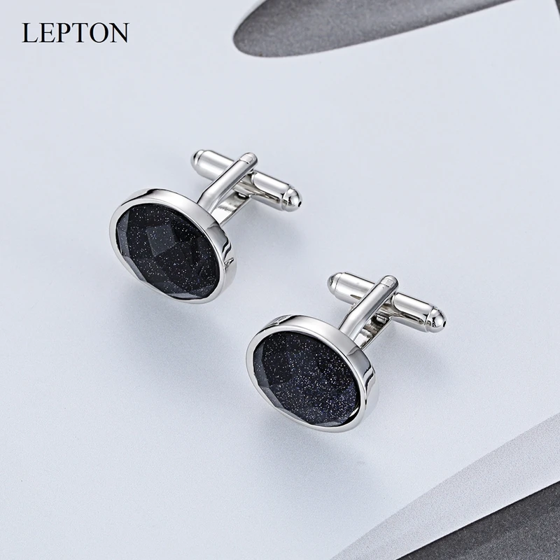 LEPTON Star Stone Cufflinks Low-Key Luxury Tangent Plane Blue Sandstone Cufflink For Mens Gifts Wedding Groom Business Gemelos