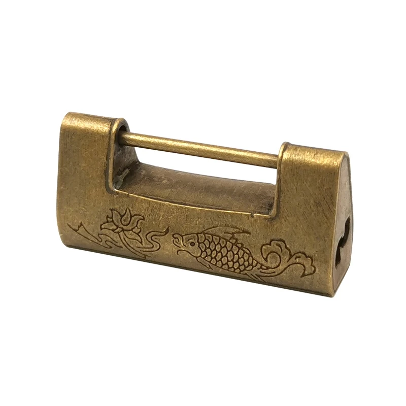 Novel Funny Toy Pure Copper Brass Lock Small Mini Chinese Antique retro with Key Through Padlock Decorate