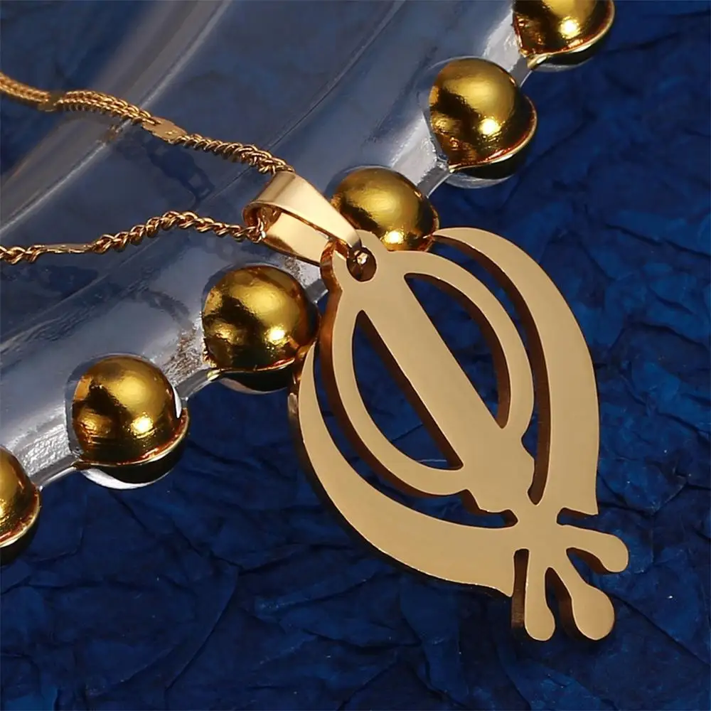 Stainless Steel Trendy Sikhism Pendant Necklace Gold Color Sikh Khanda Sikhs Religious Chain Jewelry