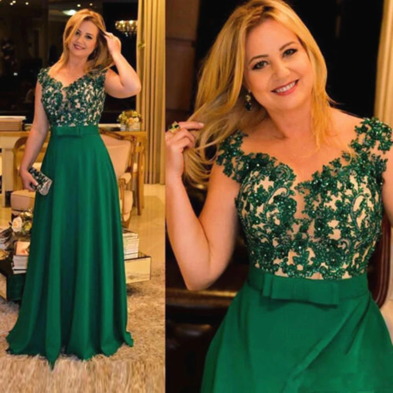 Dark Green Lace Mother of the Bride Dresses Plus Size Cap Sleeve Floor Length Wedding Party Women Formal Evening Prom Gowns