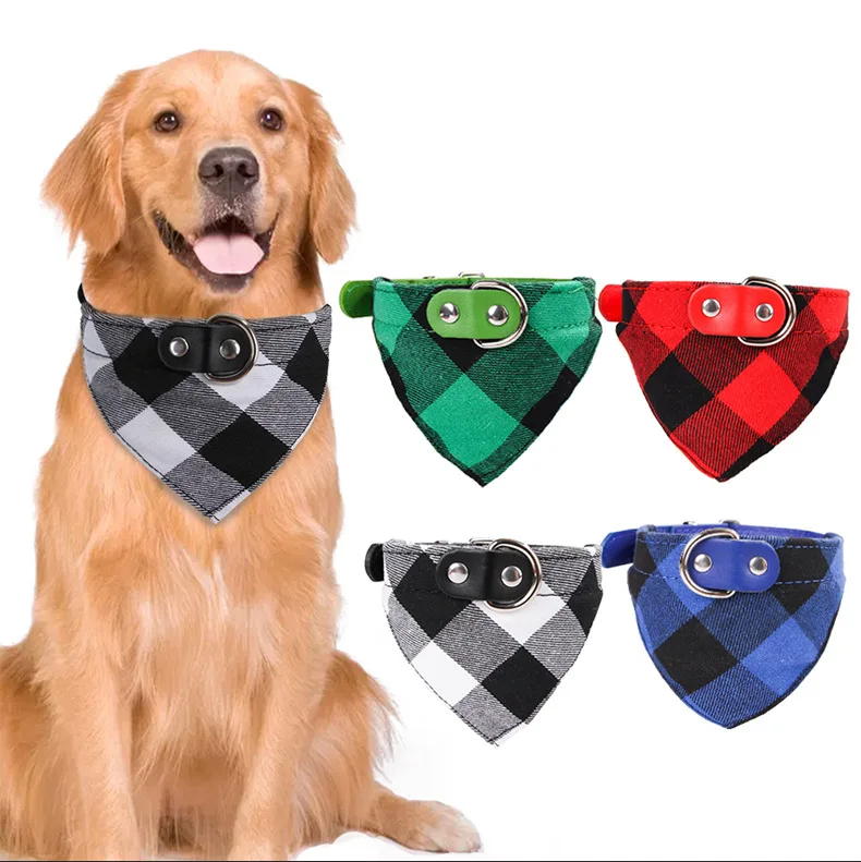 

Adjustable Plaid Print Dog Bandana Washable Puppy Bibs Triangle Scarfs Pet Saliva Towel Double-Layer Cotton Check Pet Collar