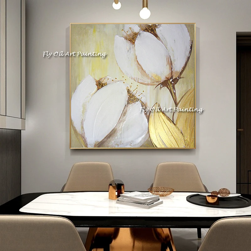 

Large Abstract Handmade Oil painting Golde Paintings Flowers Wall Art Canvas Modular No Frame Pictures For Living Room