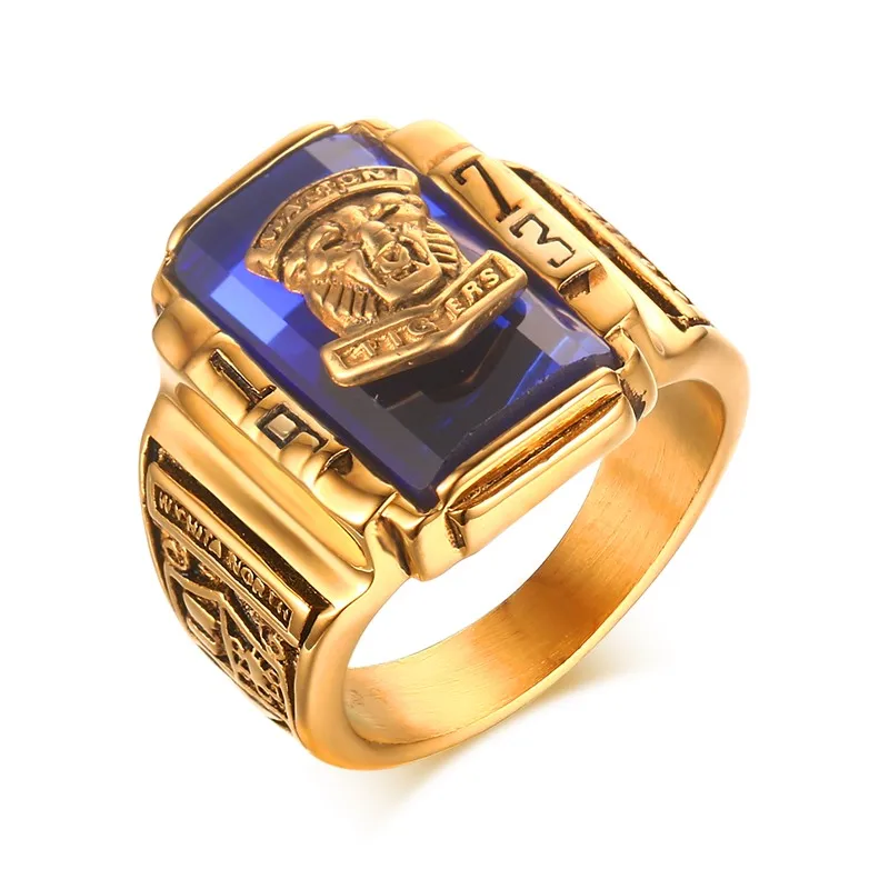 HOT Cool Multicolor Class Stone Men Rings Stainless Steel 1973 Walton Tiger Head Jewelry Gift Dropship  R533G