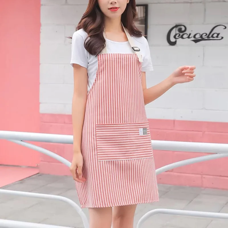 

Korean Style Ladies Kitchen Apron Striped Apron Cotton and Linen Restaurant Cooking BBQ Work Clothes Flower Shop Sleeveless bib