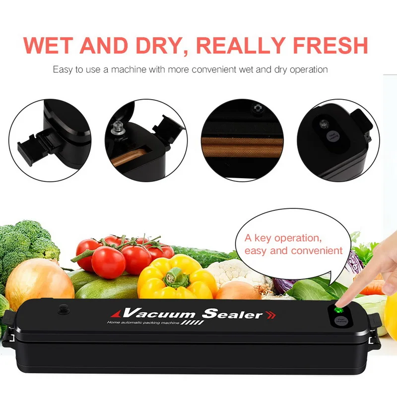 Black Vacuum Sealer Sealing Machine Handheld Electric Automatic Vacuum Packing Machine Kitchen Tools 110V 220V