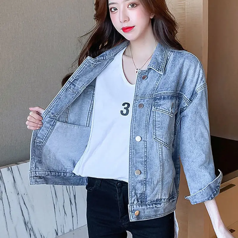 2025Spring Autumn New Denim Jacket Women's Fashion 5XL Cowboy Coat Female Single-Breasted Jeans Outwear Lady Top L630