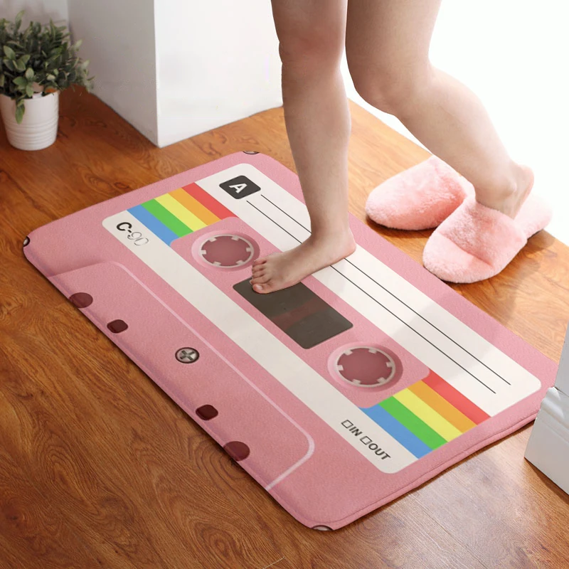 

New Style Bathroom Non-Slip Floor Mat Cassette Music Tape Creative Design Soft Entrance Door Mat Living Room Bedroom Decor Tapis