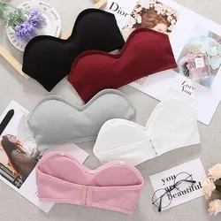 Strapless Women Tube Top Sexy Cropped Top Invisible Bra Women Seamless Underwear Sexy Lingerie Cotton Bandeau Top Removable Pads