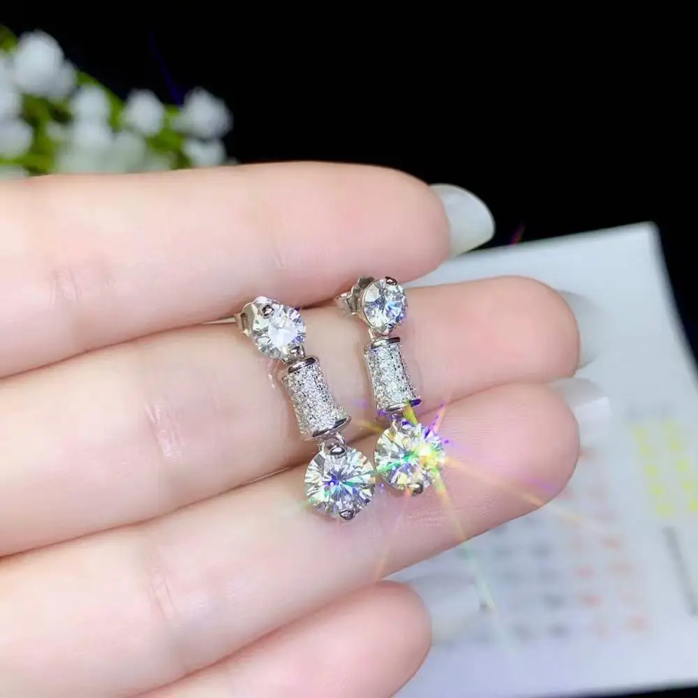 Real Moissanite.Latest Design, 925 Silver, Eardrop Style, Fashion Gift Diamond Earrings