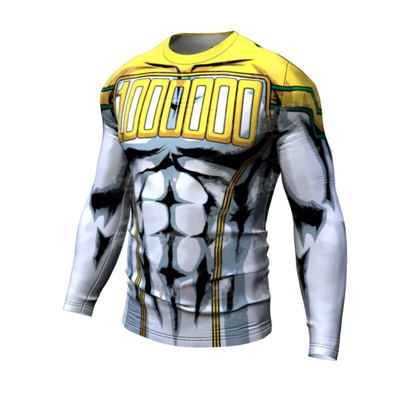 3D Printed Mens Sports Tight Elastic Sweating Quick Drying Long Sleeved Tshirt Compression Fitness Shirt
