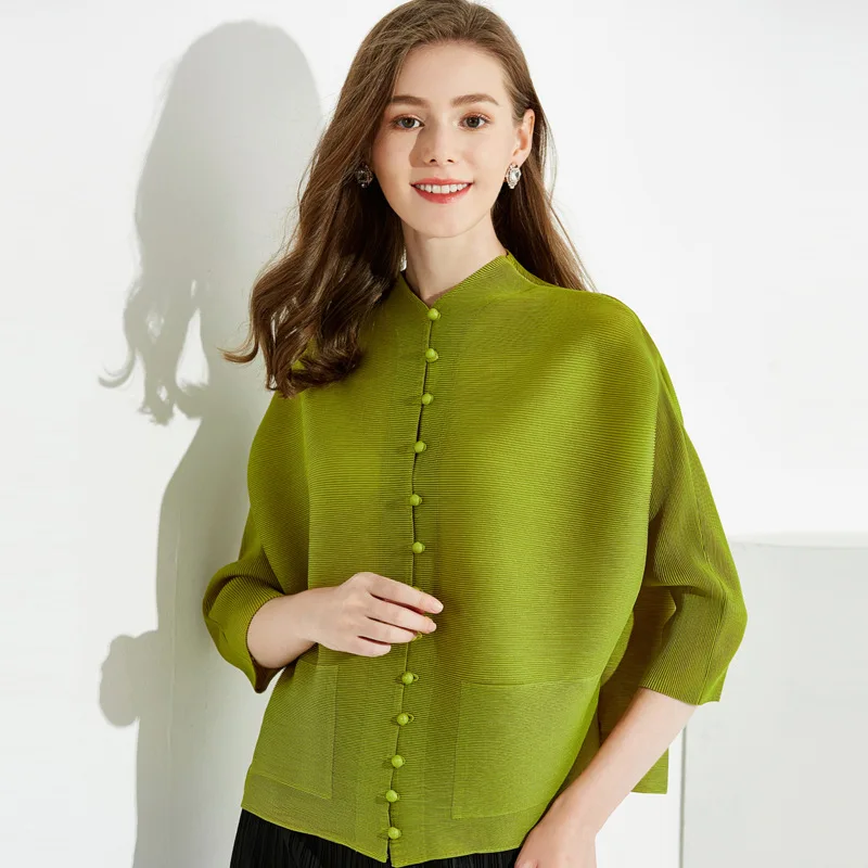 

miyake pleated casual jacket 2021 Spring Summer new fashion solid cardigan long-sleeved tops basic short coat for woman