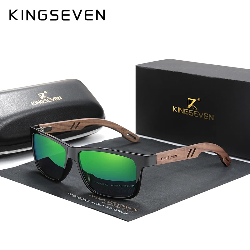 KINGSEVEN 100% Gepolariseerde Vintage Mannen Houten Zonnebril Hout UV400 Bescherming Mode Vierkante zonnebril Vrouwen Gafas De sol