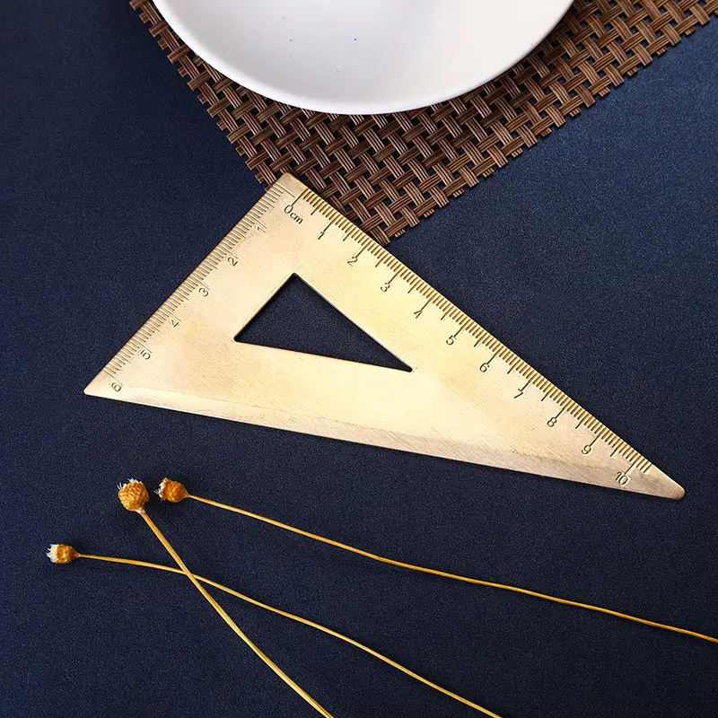 0-10cm Metal Brass Copper Triangular Ruler Office School Right Angle Triangle Ruler Measuring Tool For Math Art Drawing Design