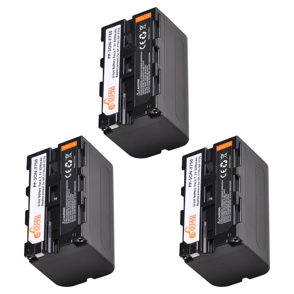 Batería de 5200mAh NP F750 NP F770 NP-F750, para Sony NP-F730, NP-F760, QM91D, NP-F770, TRU47E, lámpara de luz LED para vídeo